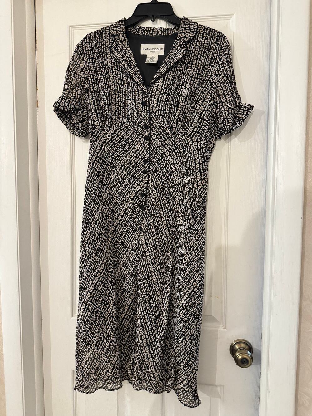 Vintage EVAN-PICONE 100% Rayon Floral Button Front Midi Tea Dress 12